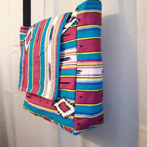 New Southwestern Aztec Shoulder bag purse Sarape stripe Western Turquoise Magent - Picture 4 of 10